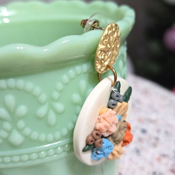 Handmade Polymer Clay Floral Post Earrings - Picture 4 of 7